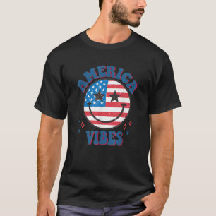 T-shirt America Vibes Happy Face Smile American Flag 4th O