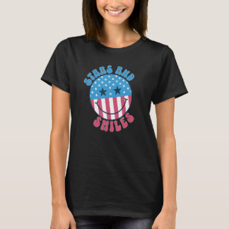 T-shirt America Vibes Smile Face US Flag Retro Groovy 4th 