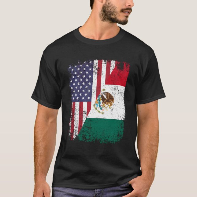 T-shirt Américain Mexicain Racines Demi Américain Usa Mexi (Devant)