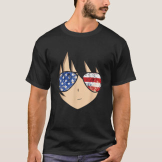 T-shirt American Anime Face Etats-Unis Lunettes de soleil