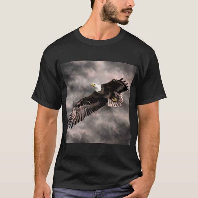T-shirt American Bald Eagle Volant dans les nuages (Devant)
