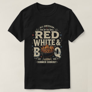 T-shirt American BBQ Rouge Blanc Bleu 4 juillet 