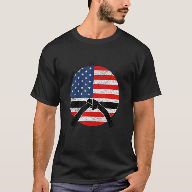 T-shirt American Black Belt Karate Brésilien Jiu Jitsu Jud (Devant)