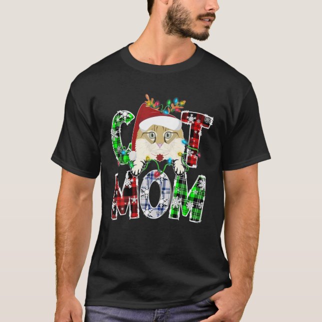T-shirt American Curl Chat Maman Lights Plaid Xmas Reindee (Devant)