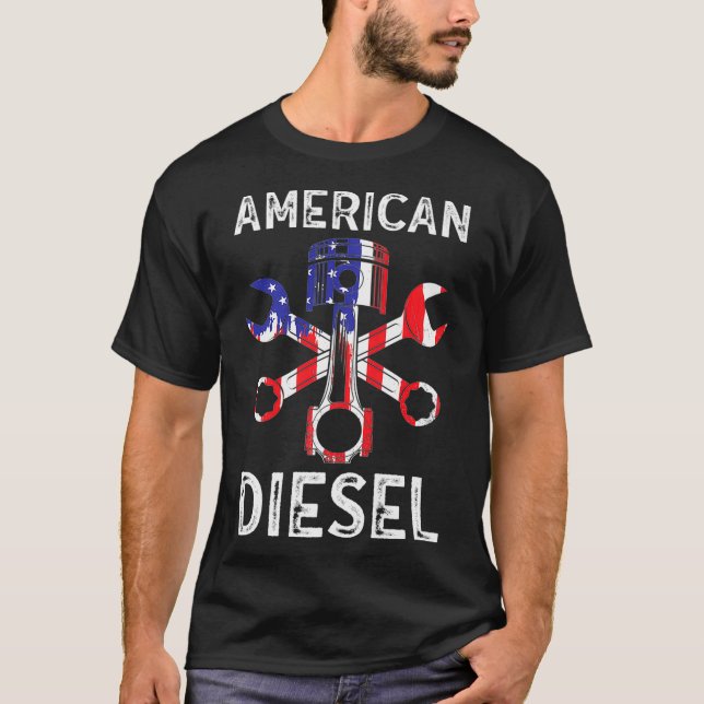 T-shirt American Diesel American Flag Truck Mechanic (Devant)