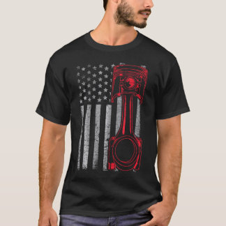 T-shirt American Drapeau Piston Funny Muscle Car Mécanique