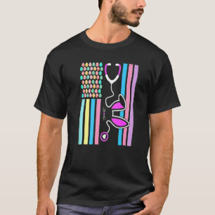 T-shirt American Eggs Drapeau Stethoscope Bunny Infirmière