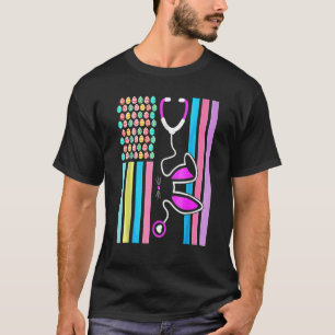 T-shirt American Eggs Drapeau Stethoscope Bunny Infirmière
