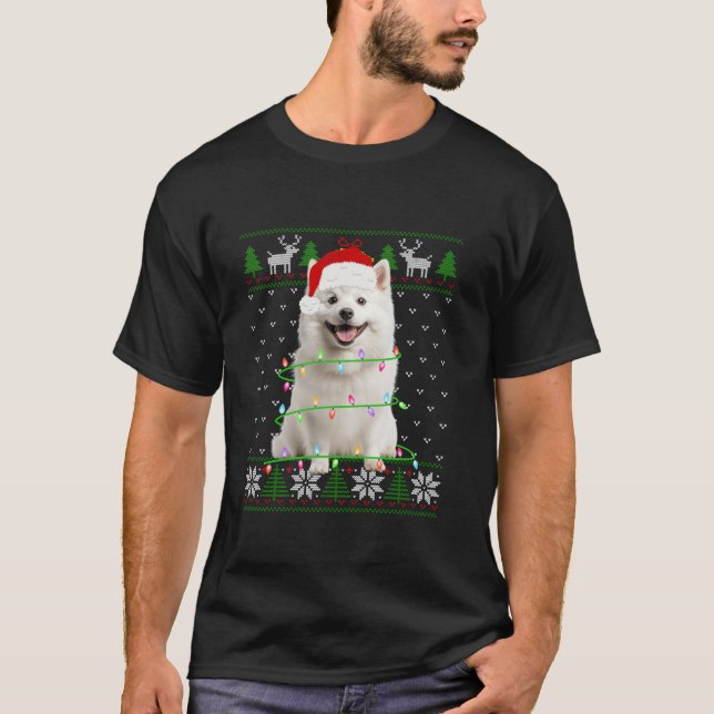 T-shirt American Eskimo Chien Noël Lumières Arbre Chien Ch (Devant)