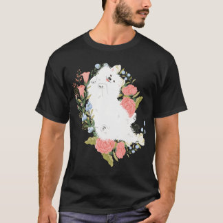 T-shirt American Eskimo Dog And Flowers Pink Background