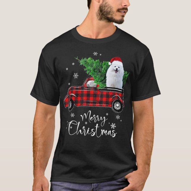 T-shirt American Eskimo Red Truck Christmas drôle chien (Devant)