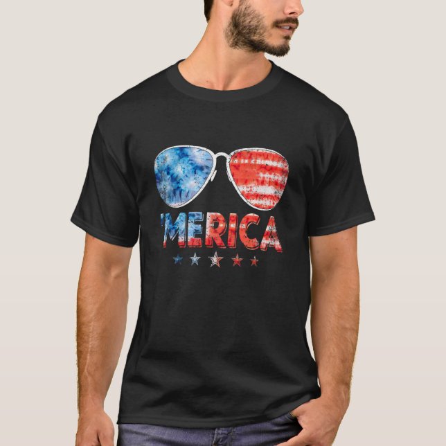 T-shirt American Flag 4 juillet Merica Lunettes de soleil  (Devant)