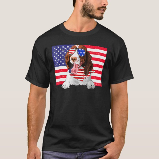 T-shirt American Flag 4th Of July English Springer Spaniel (Devant)