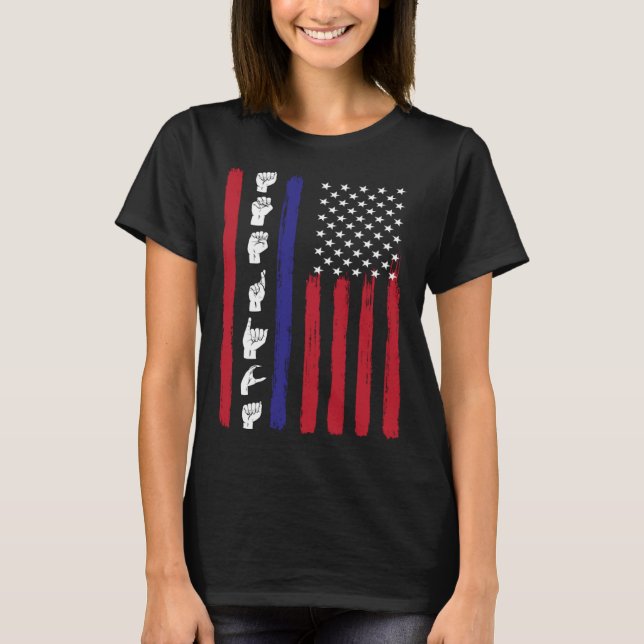 T-shirt American Flag ASL American Sign Language America U (Devant)