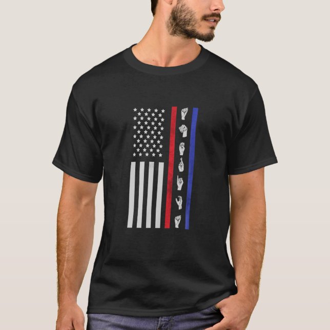 T-shirt American Flag ASL American Sign Language America U (Devant)