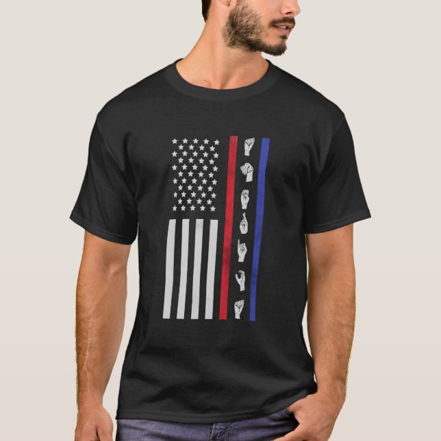 T-shirt American Flag Asl Funny American Sign Language Ame (Devant)