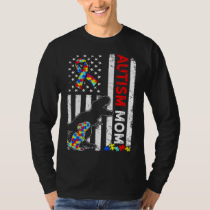 T-shirt American Flag Autisme Maman Dinosaure Sensibilisat