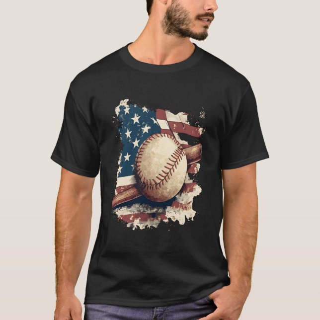T-shirt American Flag Baseball For Father'S Day (Devant)