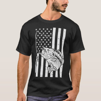 T-shirt American Flag Bass Fishing Vintage Patriotique Fis