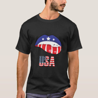 T-shirt American Flag Biting Lip Usa 4Th Of July Independe