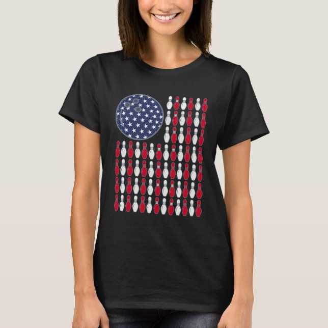 T-shirt American Flag Bowling And Pin (Devant)