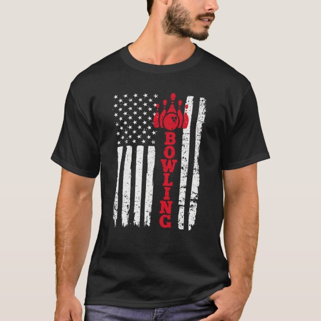T-shirt American Flag Bowling Patriotic Bowler (Devant)