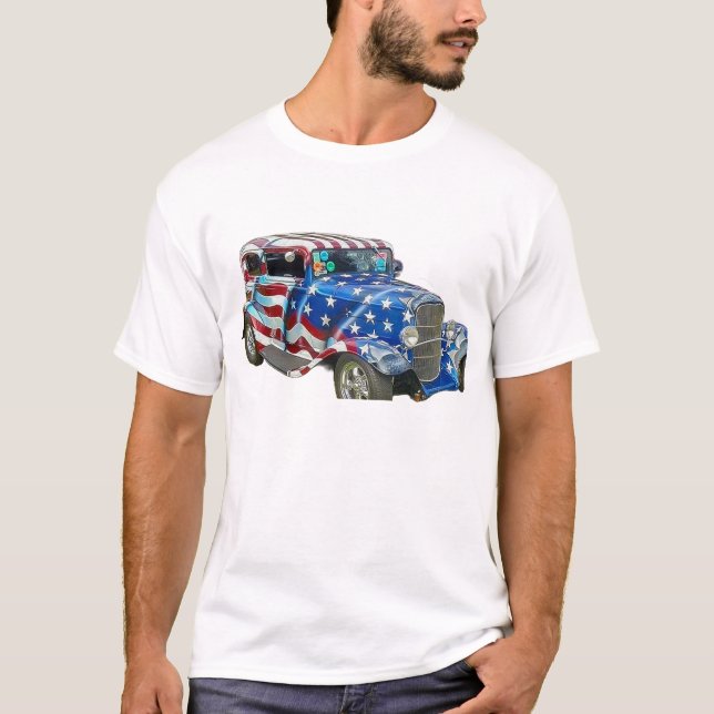 T-shirt American Flag Classic Car (Devant)