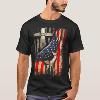 T-shirt American Flag Cross Jesus Hand Pride Christian T-S
