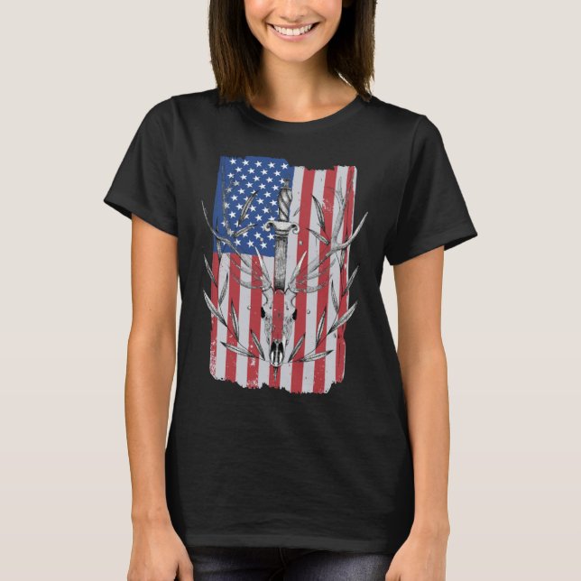 T-shirt American Flag Deer Hunting (Devant)