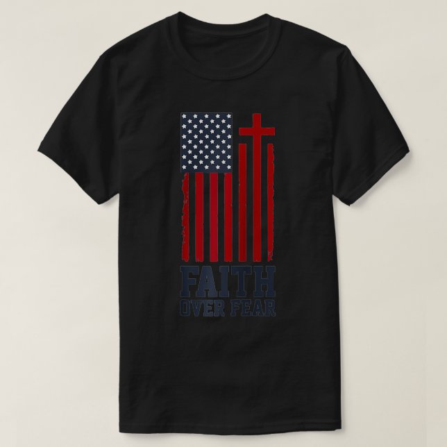 T-shirt American Flag Faith Over Fear Cross Christmas Cade (Design devant)