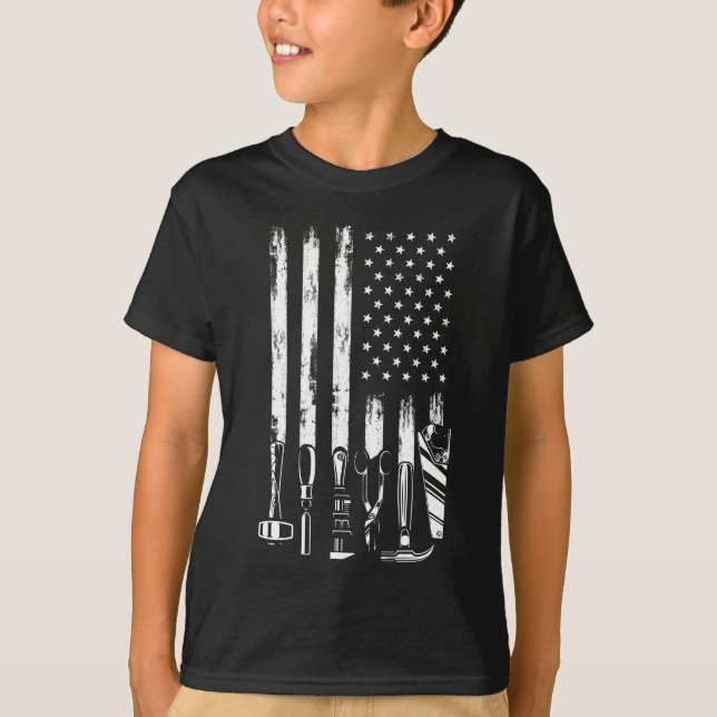 T-shirt American Flag Garage Tools Fier Carpenter USA (Devant)