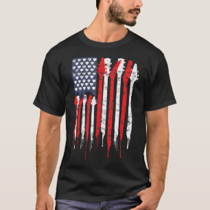 T-shirt American Flag Guitare Rouge Blanc Patriotique Lov