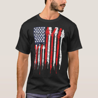 T-shirt American Flag Guitare Rouge Blanc Patriotique Lov