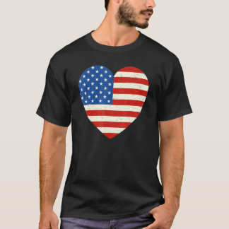 T-shirt American Flag Heart 4th Of July Patriotic Women Gi
