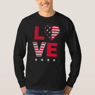 T-shirt American Flag Heart Rouge Blanc Bleu Cute 4 Juil