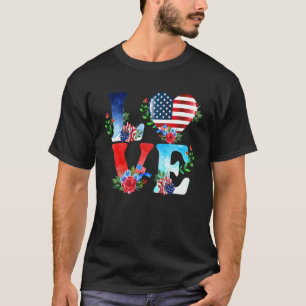 T-shirt American Flag Heart Rouge Blanc Bleu Cute 4 Juil