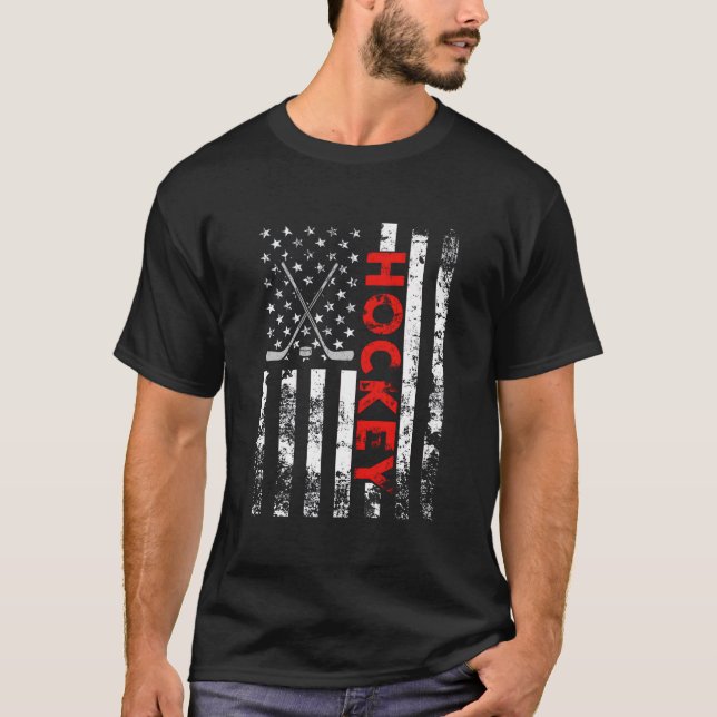 T-shirt American Flag Hockey Usa Patriotic (Devant)
