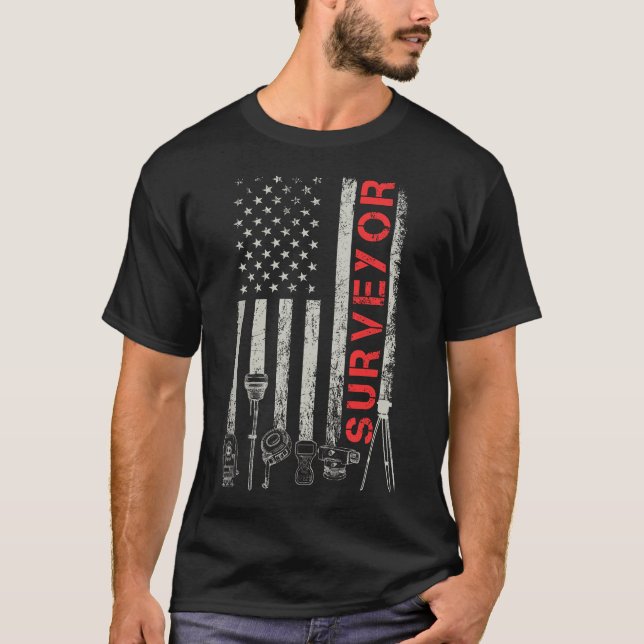 T-shirt American flag land Surveyor surveying puns enginee (Devant)