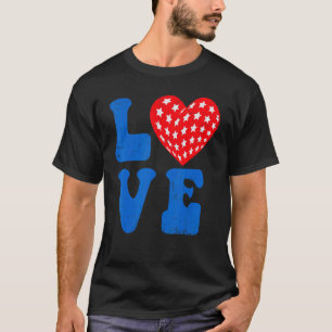 T-shirt American Flag Love Heart Red Blue 4 juillet Part