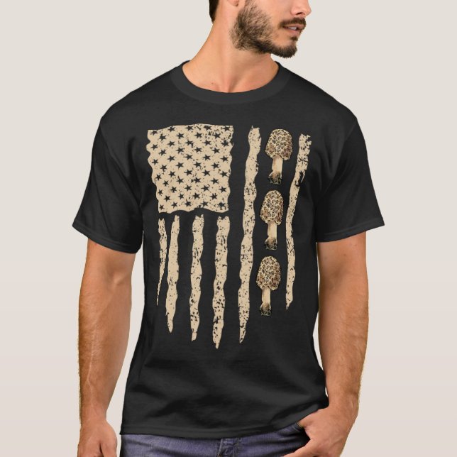 T-shirt American Flag Mushroom Hunting Morel Hunter Foragi (Devant)
