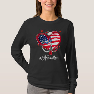 T-shirt American Flag Nurse Life Heart Stethoscope - Drape