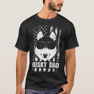 T-shirt American Flag Outfit Siberian Husky Chien Papa Pèr