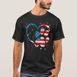 T-shirt American Flag Patriotic Dog & Cat Paw Print 4th Of