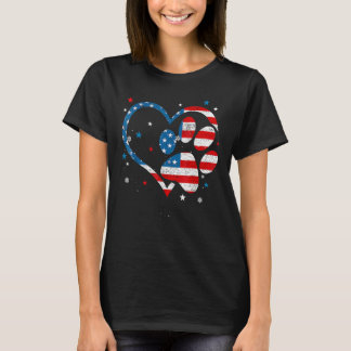 T-shirt American Flag Patriotic Dog & Cat Paw Print 4th Of