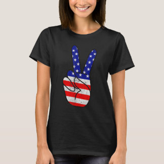 T-shirt American Flag Peace Sign Hand Patriotic 4th Of Jul