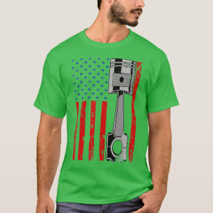 T-shirt American Flag Piston Muscle Voiture Patriotique Vi