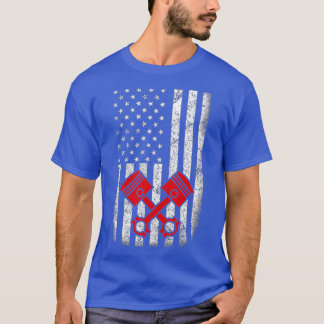 T-shirt American Flag Piston Muscle Voiture Patriotique Vi