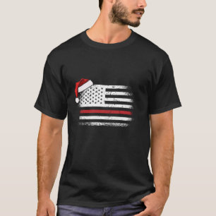 T-shirt American Flag Pompier de Noël Pyjama Cool Xm