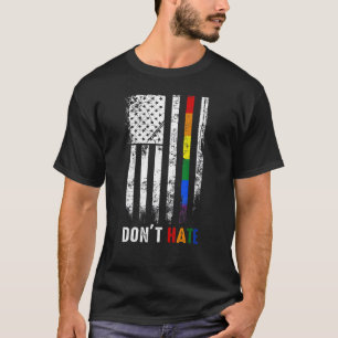 T-shirt American Flag Rainbow Ne Déteste Pas Gay Lgbtq Lgb