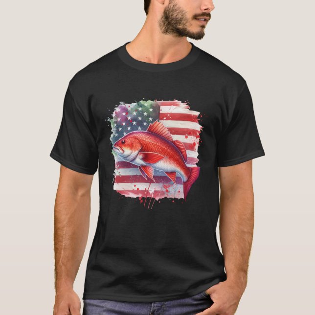 T-shirt American Flag Redfish Fishing (Devant)